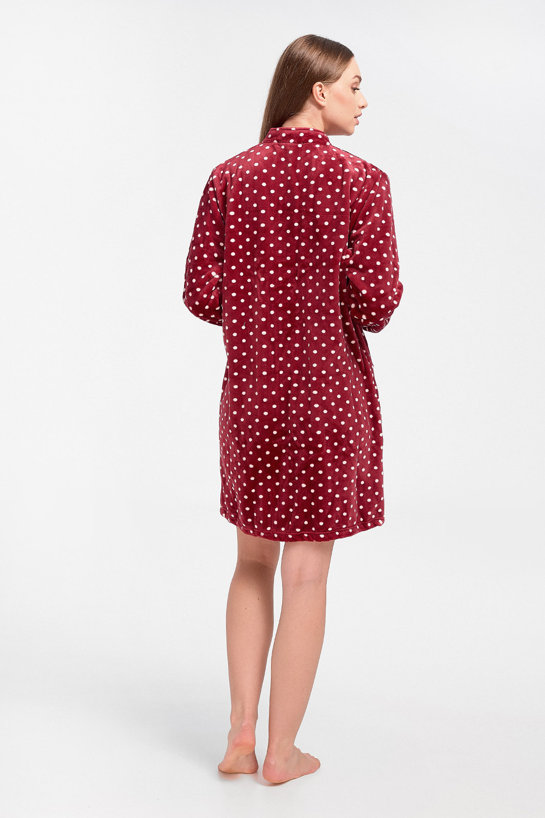 Fluffy fleece robe Polka dot Bordeaux