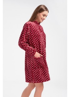 Fluffy fleece robe Polka dot Bordeaux