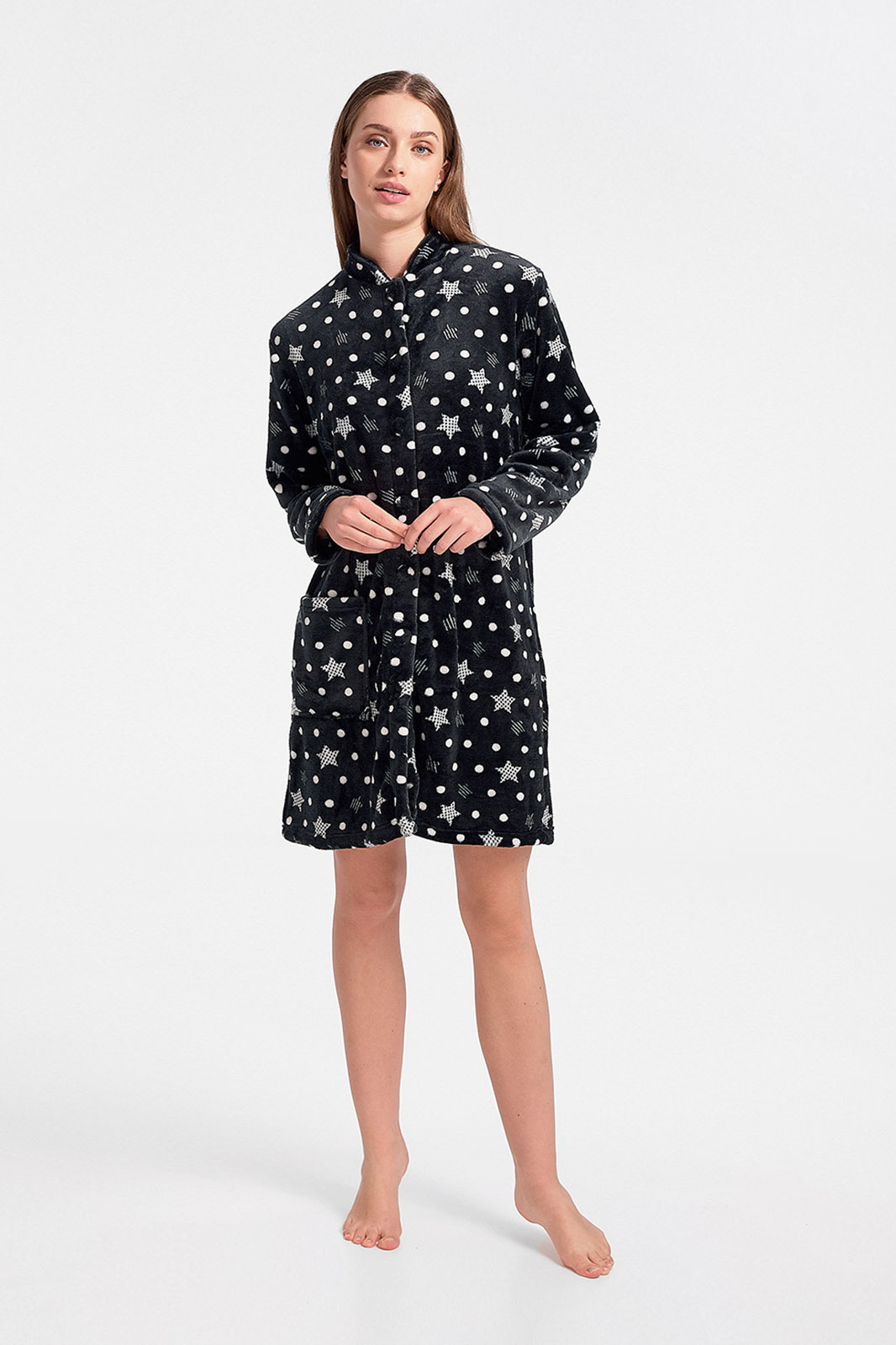 Fluffy robe STARS Polka dots NAVY