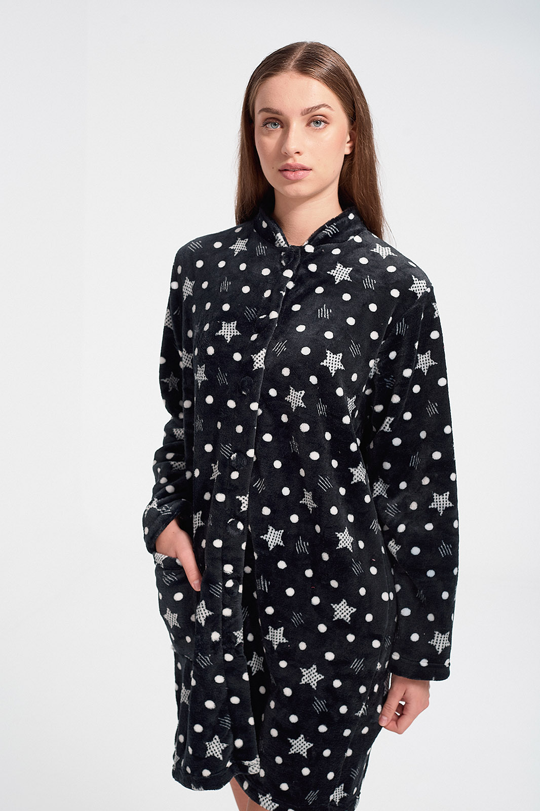 Fluffy robe STARS Polka dots NAVY