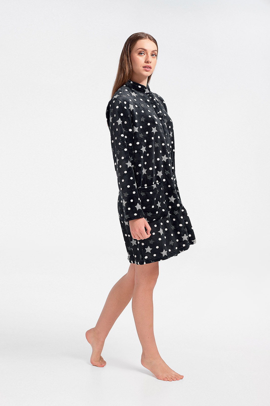 Fluffy robe STARS Polka dots NAVY