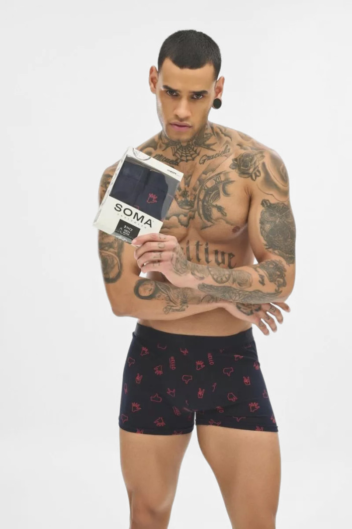 SOMA men's Hello boxer shorts 2-pack with one solid-colour and one printed pair