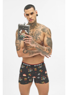 Men's SOMA Lucky Seven boxer briefs with colourful designs and an exposed elastic waistband