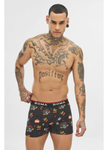 Men's SOMA Lucky Seven boxer briefs with colourful designs and an exposed elastic waistband
