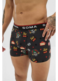 Men's SOMA Lucky Seven boxer briefs with colourful designs and an exposed elastic waistband