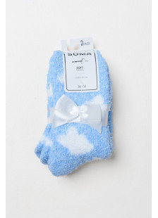 SOMA women's fluffy socks 2-pack with one patterned pair and one solid-colour pair with coloured heel