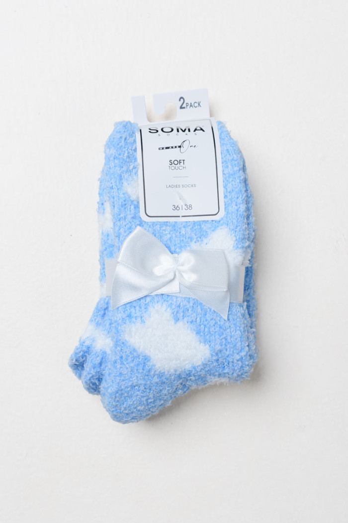 SOMA women's fluffy socks 2-pack with one patterned pair and one solid-colour pair with coloured heel