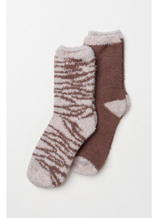 SOMA women's fluffy socks 2-pack with one patterned pair and one solid-colour pair with coloured heel