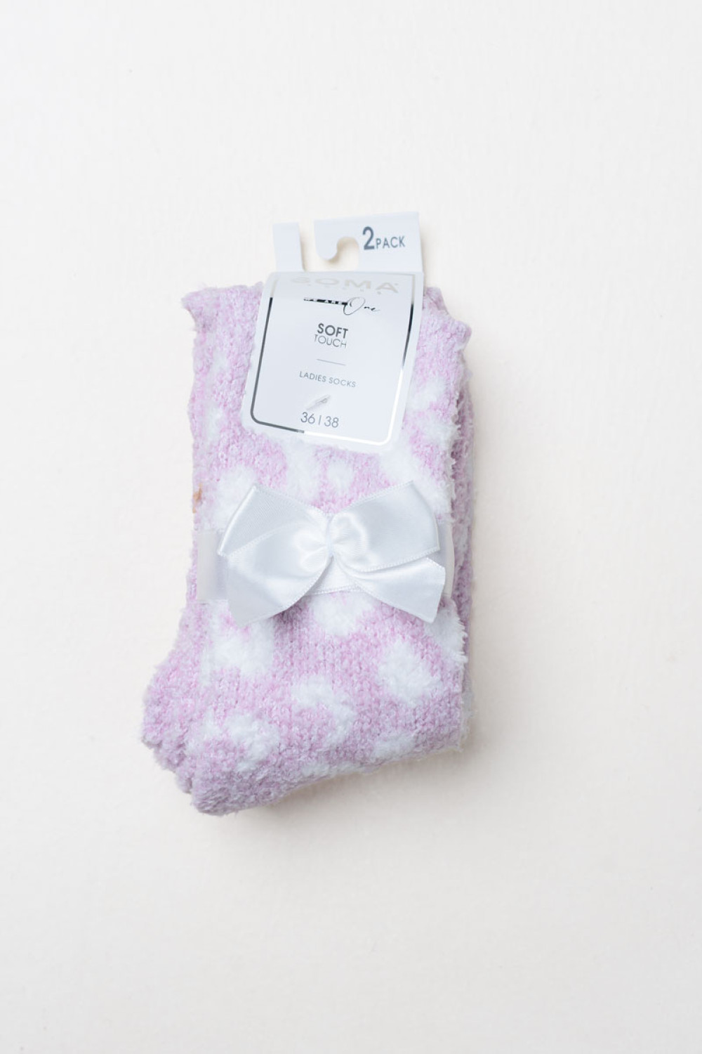 SOMA Damen-Flauschsocken im 2er-Pack mit einem gemusterten und einem einfarbigen Paar mit farbiger Ferse