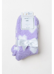 SOMA women's fluffy socks 2-pack with one patterned pair and one solid-colour pair with coloured heel