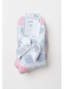 SOMA women's fluffy socks 2-pack with one patterned pair and one solid-colour pair with coloured heel