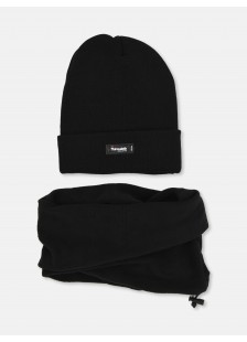 Black Beanie with Neck Warmer Set - STAMION