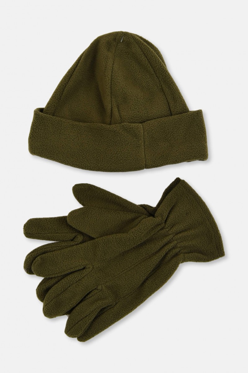 Hat and Fleece Gloves Set STAMION KHAKI