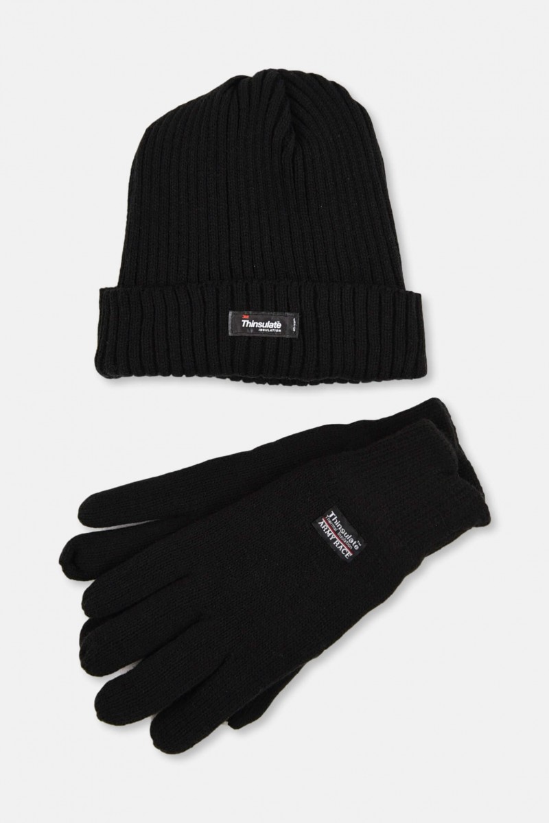 Knitted Hat and Gloves Set THINSULATE Black