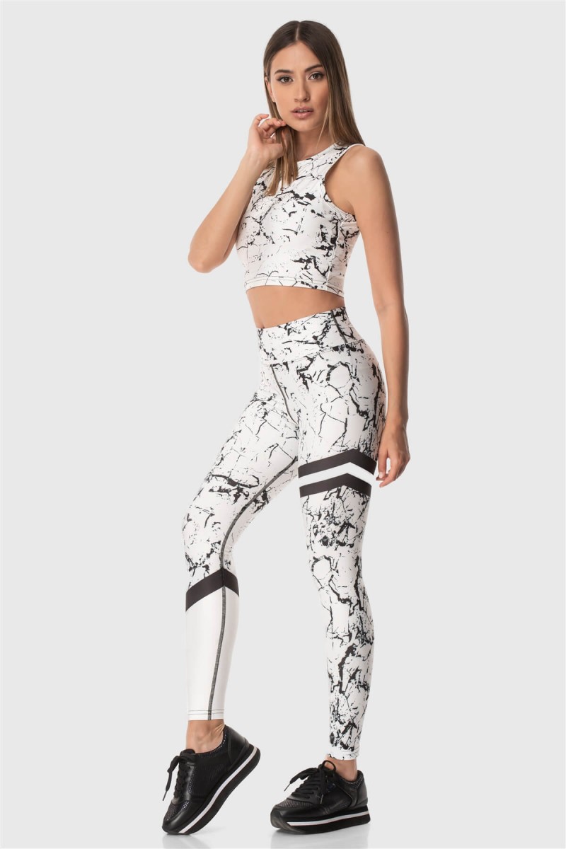 Sports leggings Superstacy White Marble PUSH UP FIT
