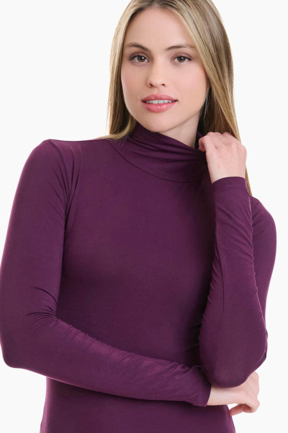 WALK W2225_39 Stretch Bamboo Turtleneck Bodysuit – Aubergine