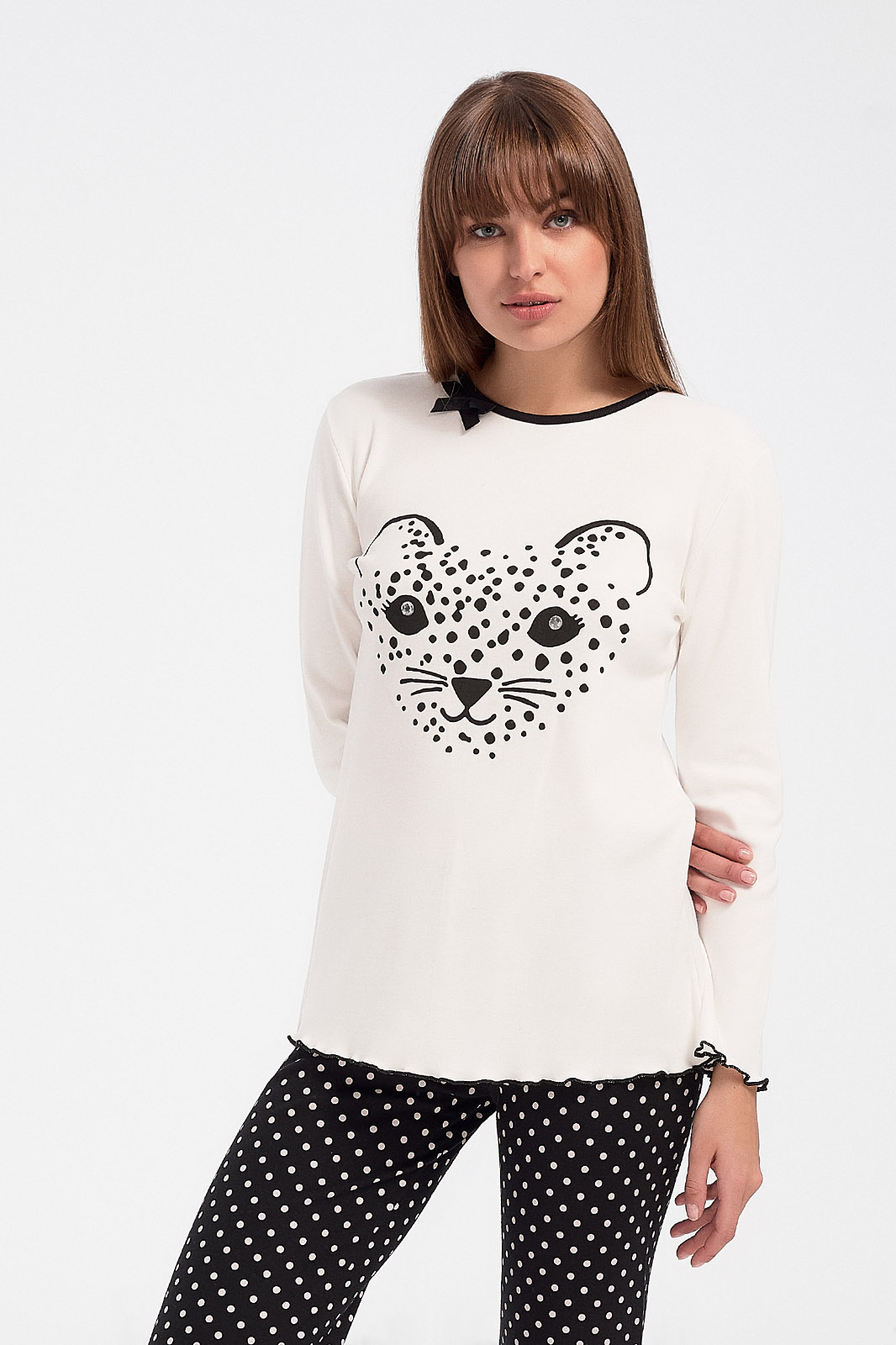 Womens Winter Pajamas CAT in White color