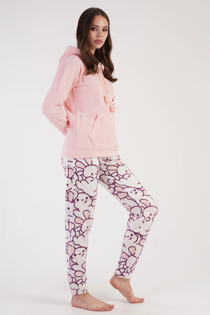 VIENETTA Women's Fleece Hooded Pyjama Set 304038 Powder