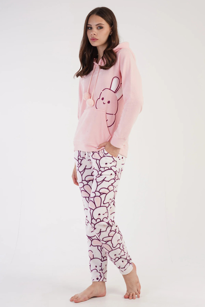 VIENETTA Women's Fleece Hooded Pyjama Set 304038 Powder