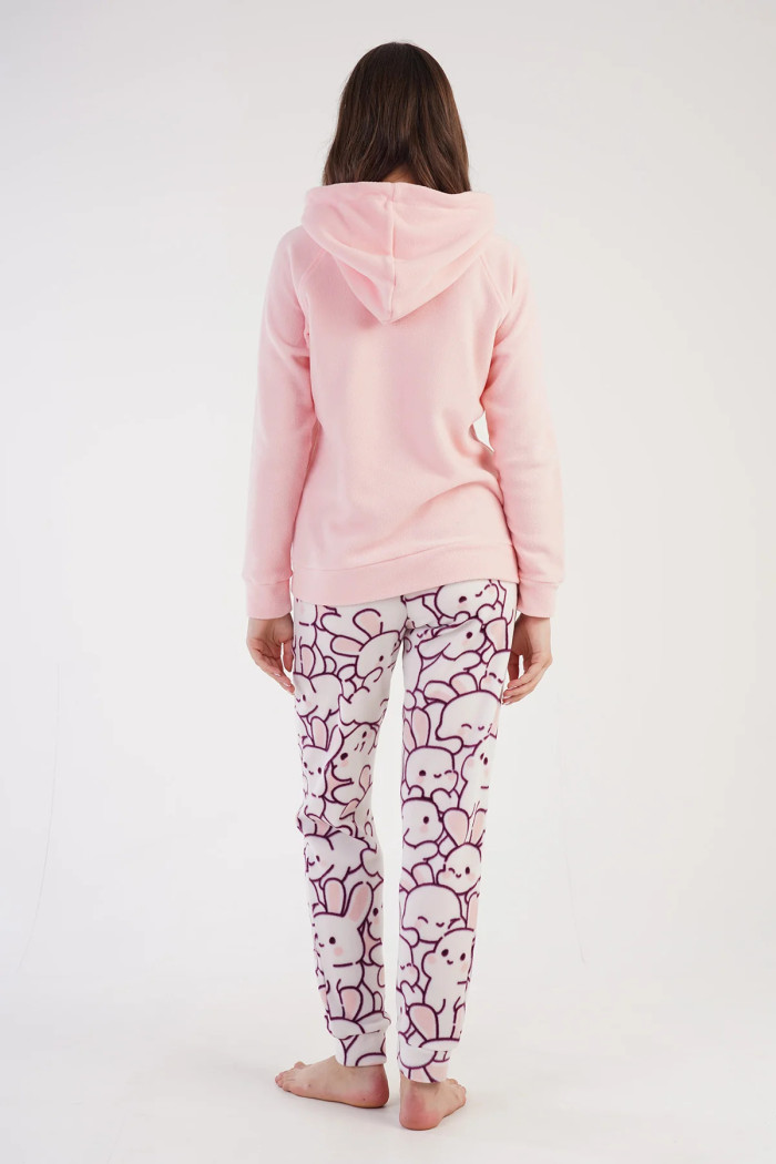 VIENETTA Women's Fleece Hooded Pyjama Set 304038 Powder