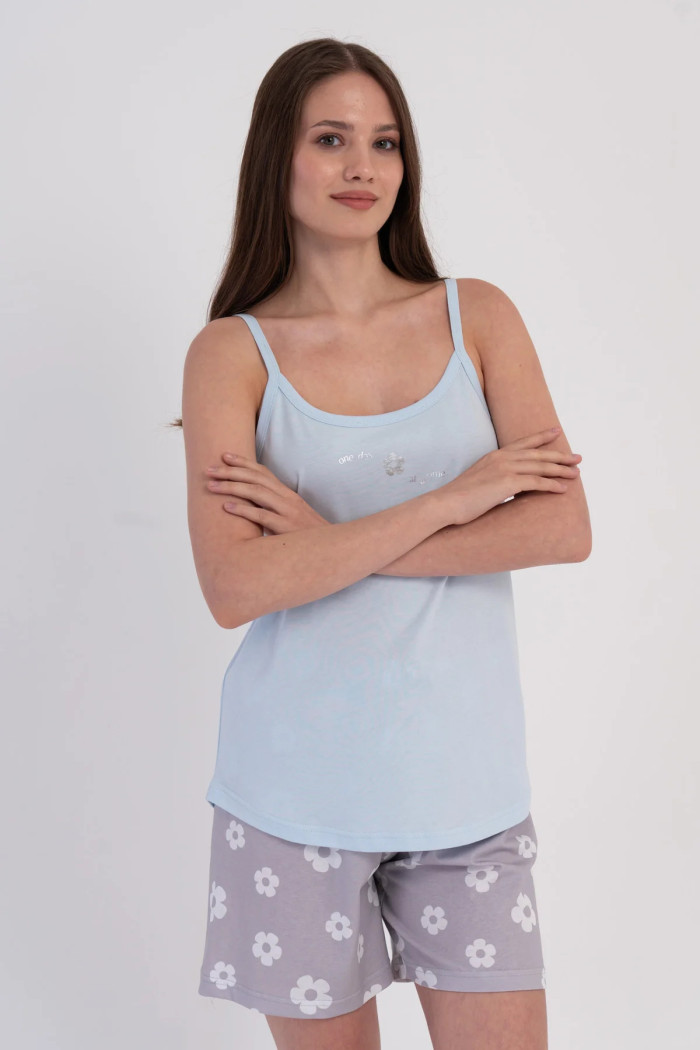 VIENETTA 602052 Women’s Light Blue Strappy Shorts Set
